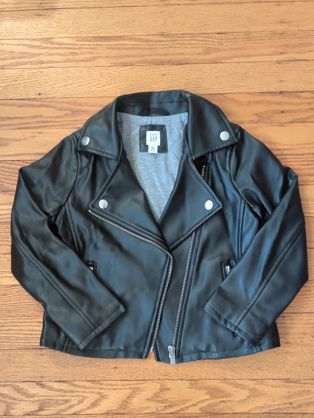 GAP Black Faux Leather Moto Jacket with Silver Hardware